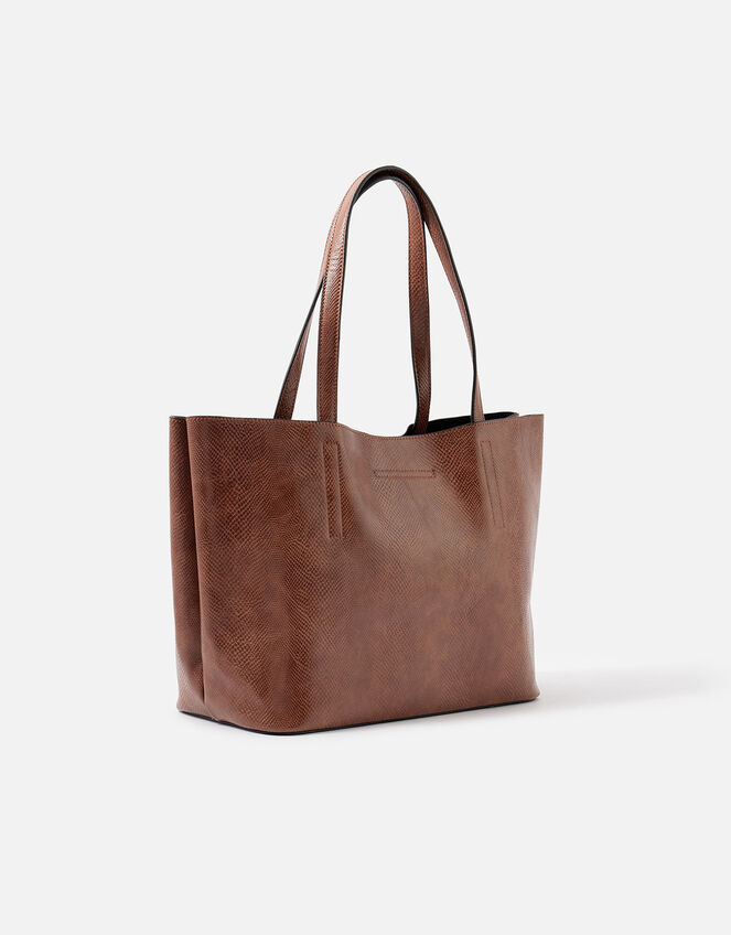 Relaxed Faux Reptile Shoulder Bag, Tan (TAN), large