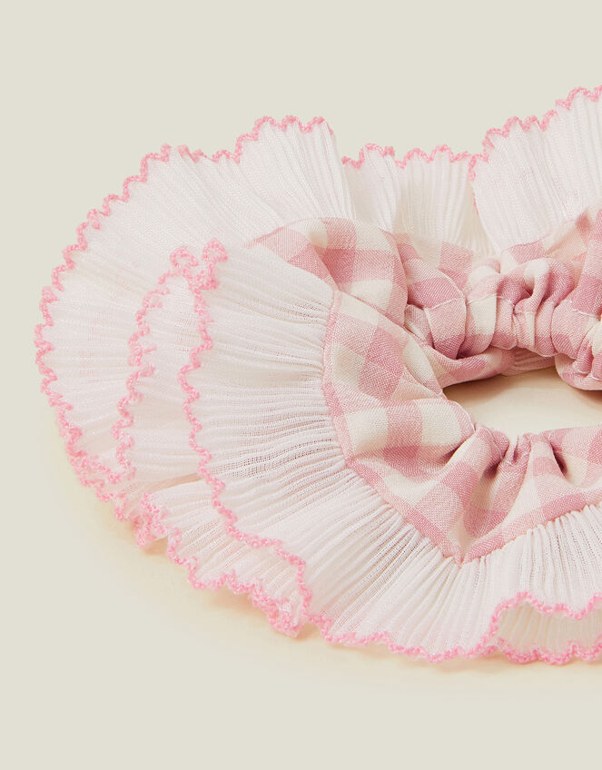 Oversized Gingham Frill Hair Scrunchie Pink, , large