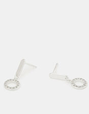 Sterling Silver Diamanté Circle Drop Earrings, , large