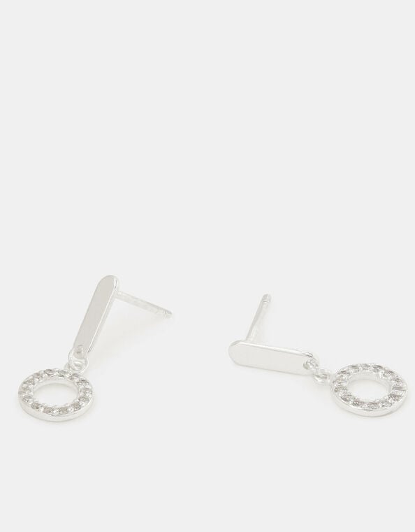 Sterling Silver Diamanté Circle Drop Earrings, , large