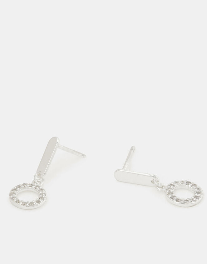 Sterling Silver Diamanté Circle Drop Earrings, , large