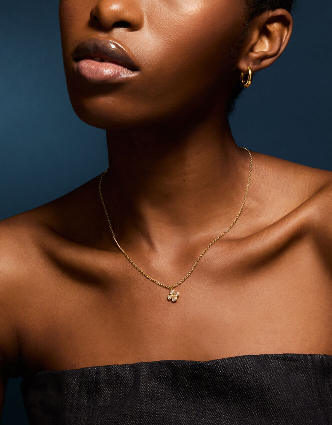 14ct Gold-Plated Clover Heart Pendant Necklace, , large