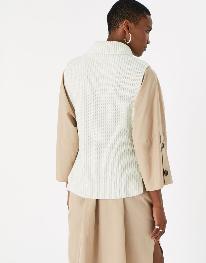 Polo Neck Knit Vest with Recycled Polyester, White (WHITE), large
