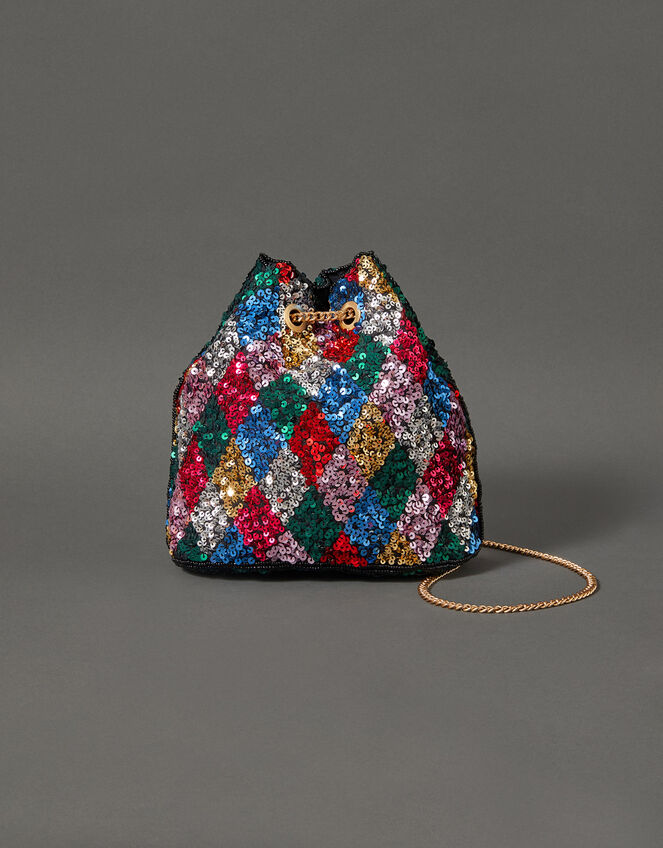 Harlequin Sequin Drawstring Bag, , large