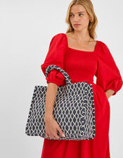 Geometric Print Textile Handbag, , large