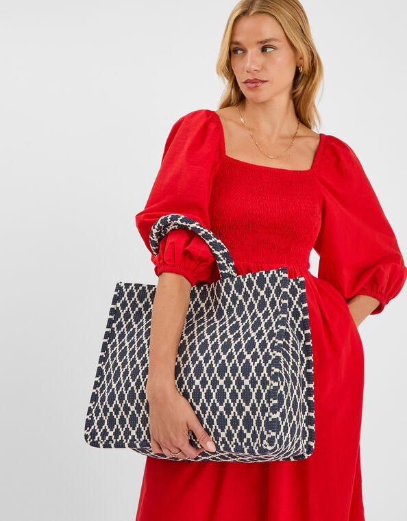 Geometric Print Textile Handbag, , large