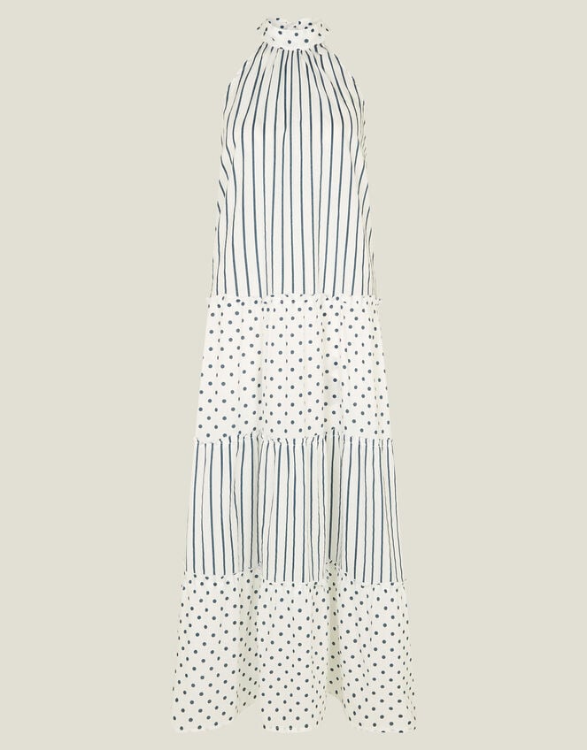 Polka Dot Stripe Halter Maxi Dress, Ivory (IVORY), large