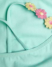 Girls Flower Strap Swimsuit , Blue (BLUE), large