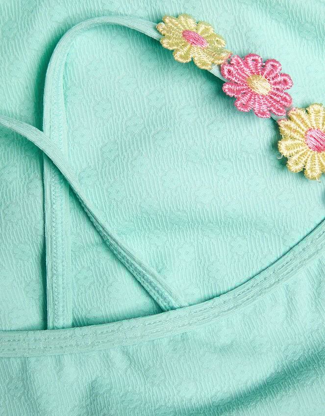 Girls Flower Strap Swimsuit , Blue (BLUE), large