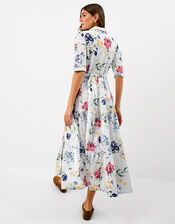 Floral Print Belted Maxi Dress, Ivory (IVORY), large
