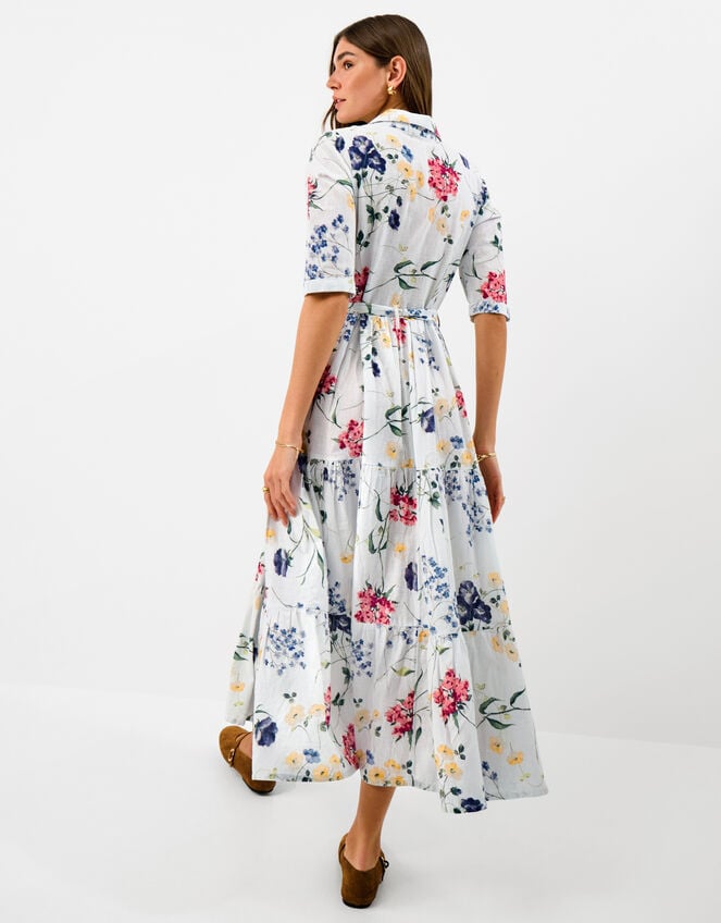 Floral Print Belted Maxi Dress, Ivory (IVORY), large