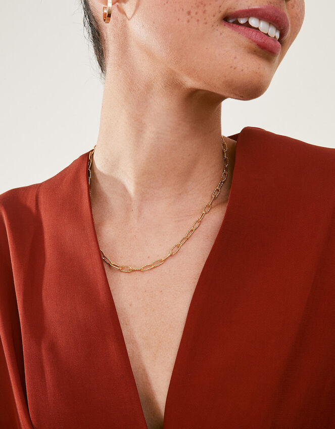 14ct Gold-Plated Diamond Cut Stamp Chain Necklace, , large