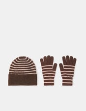 Stripe Beanie & Gloves Set, , large