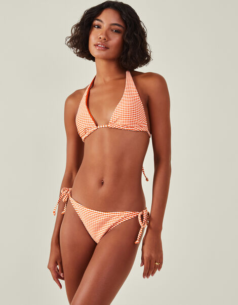 Seersucker Side Tie Bikini Bottoms, Orange (ORANGE), large