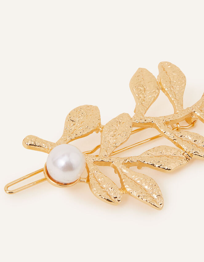 Brushed Leaf Hair Clip, , large