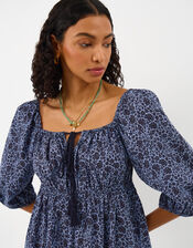 Floral Print Puff Sleeve Mini Dress, Blue (BLUE), large
