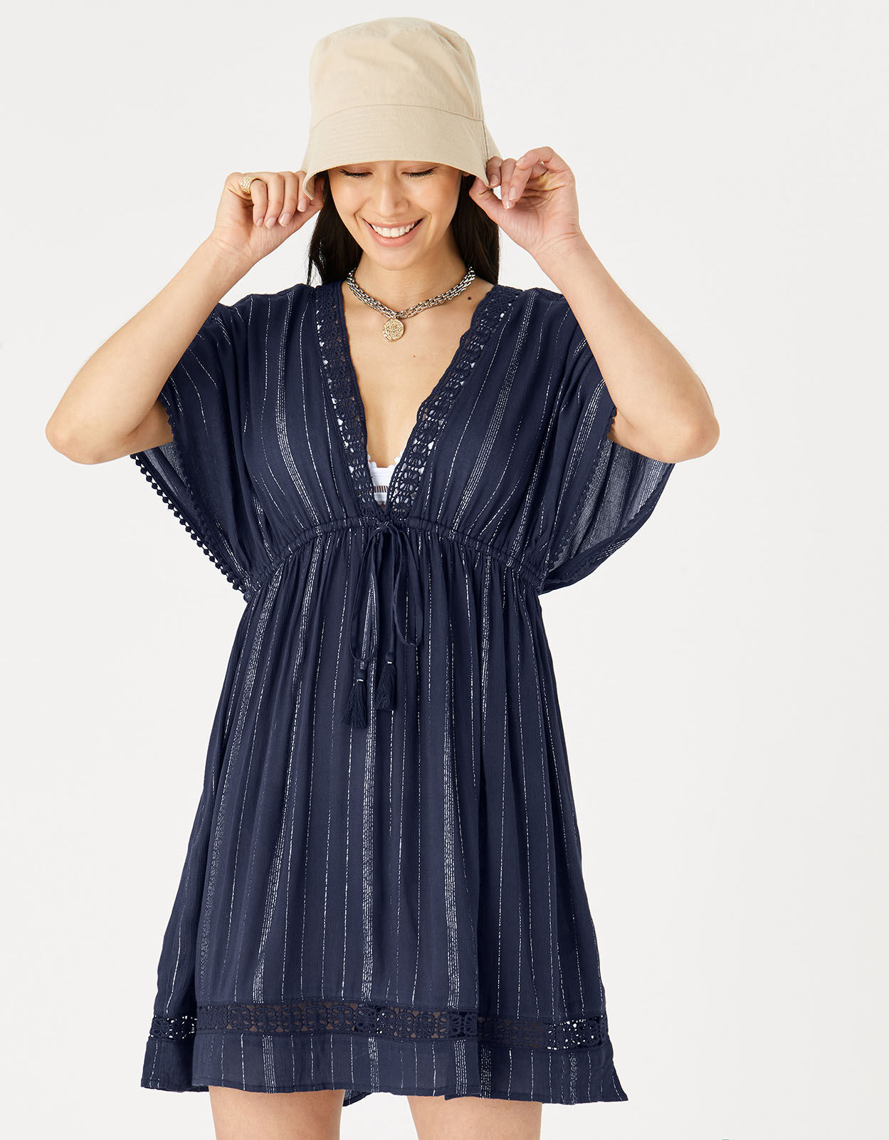 Navy swim cover up store
