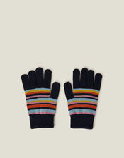 Touchscreen Stripe Knit Gloves, Blue (NAVY), large