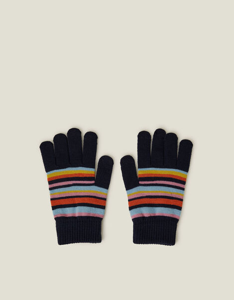 Touchscreen Stripe Knit Gloves, Blue (NAVY), large