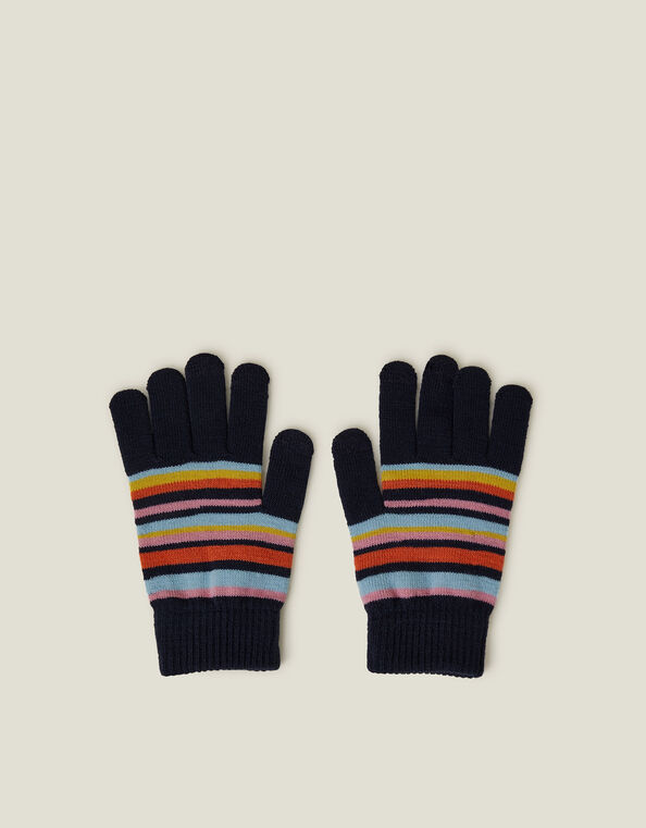 Touchscreen Stripe Knit Gloves, Blue (NAVY), large