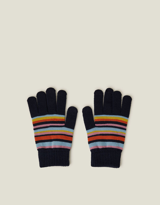 Touchscreen Stripe Knit Gloves, Blue (NAVY), large