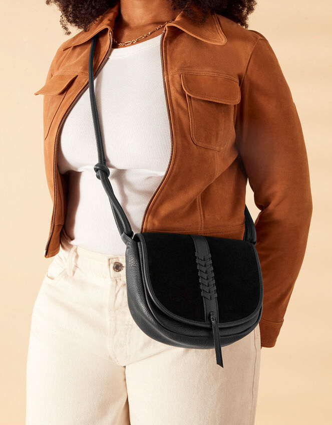 Plait Suede Flap Cross-Body Bag, , large