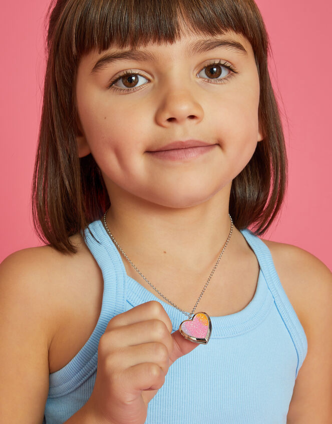 Girls Glitter Heart Locket Necklace, , large