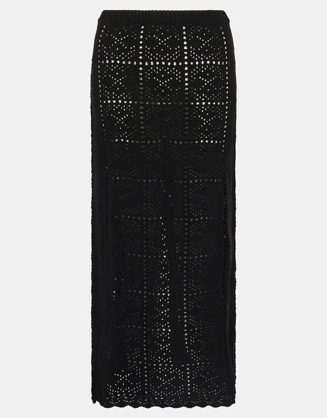 Crochet Maxi Beach Skirt, Black (BLACK), large