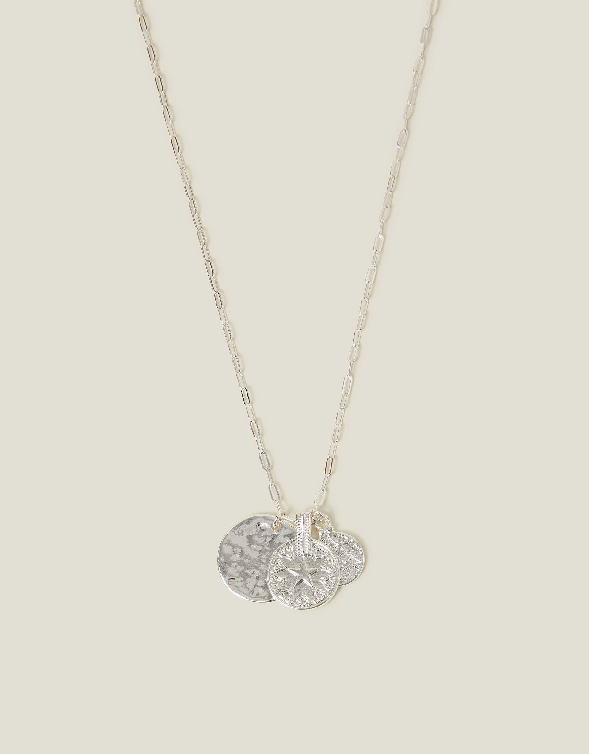 accessorize Textured Coin Pendants Necklace Silver