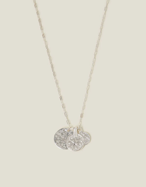 Textured Coin Pendants Necklace Silver, , large