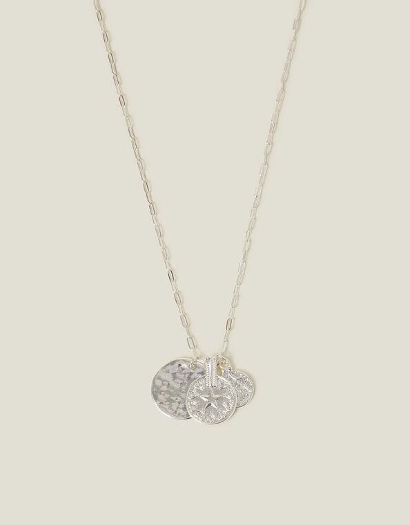 Textured Coin Pendants Necklace Silver, , large