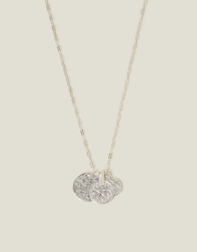Textured Coin Pendants Necklace Silver, , large