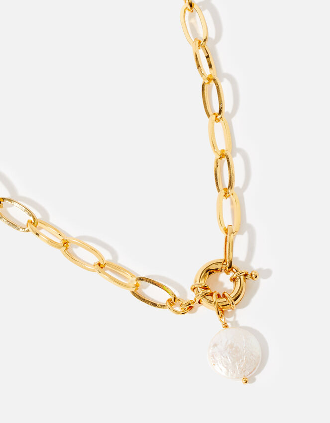 Gold-Plated Chain and Pearl Collar Necklace, , large