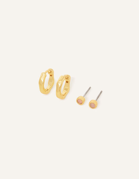 14ct Gold-Plated Rose Quartz Molten Earrings Set of Two, , large