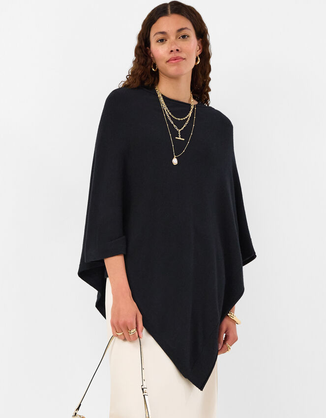 Knit Poncho, Black (BLACK), large