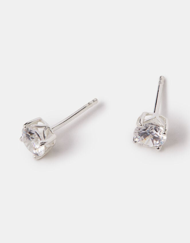 Sterling Silver Round Cut Stud Earrings, , large