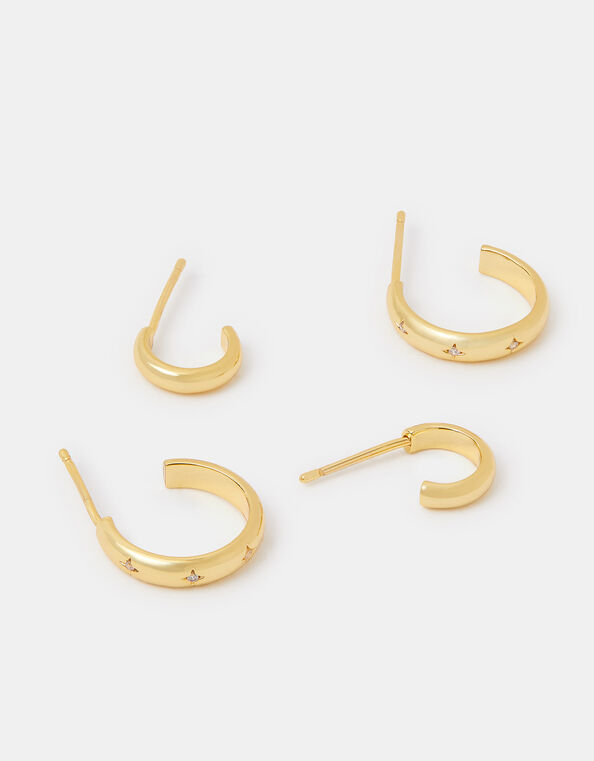 2-Pack 14ct Gold-Plated Star Hoop Earrings, , large
