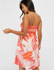 Printed Bandeau Beach Dress, Orange (CORAL), large