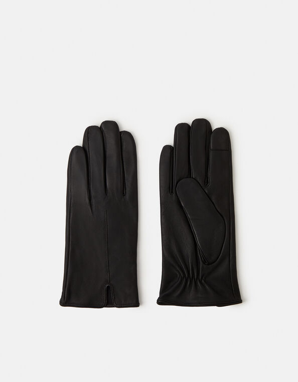 Faux Fur Lined Touchscreen Leather Gloves, Black (BLACK), large