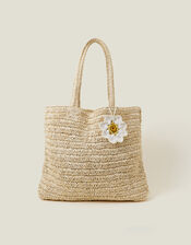 Raffia Daisy Shopper Bag, , large