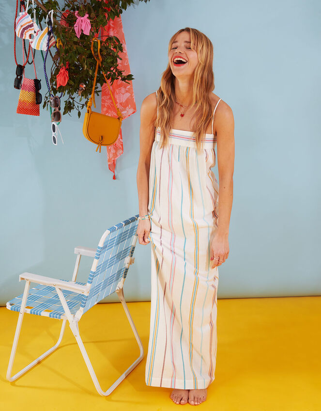 Most Dreamy Stripe Print Halter Tie-up Backless Pocket Loose Maxi Dress