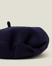 Wool Bow Beret, Blue (NAVY), large