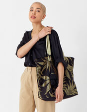 Leaf Print Tote Bag, Black (BLACK), large