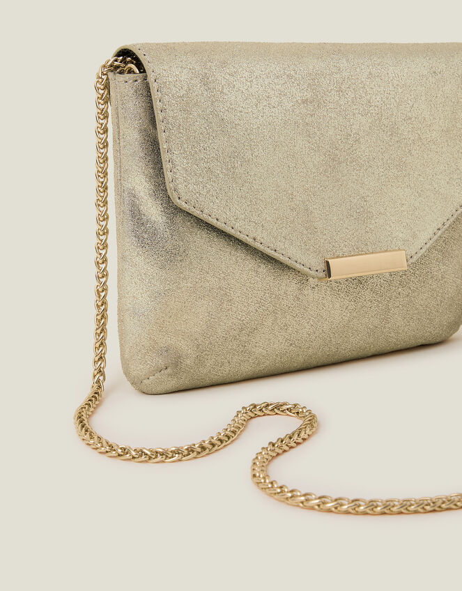 Leather Envelope Clutch Bag, Gold (GOLD), large