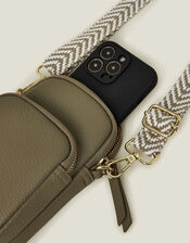 Webbing Strap Phone Bag, Green (KHAKI), large