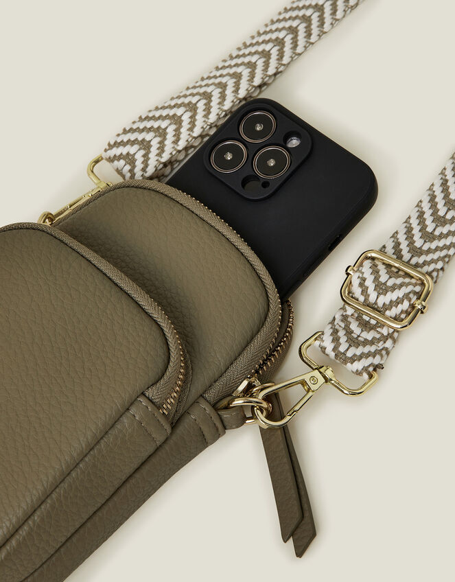 Webbing Strap Phone Bag, Green (KHAKI), large