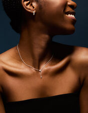 Sterling Silver Diamanté Lariat Necklace, , large