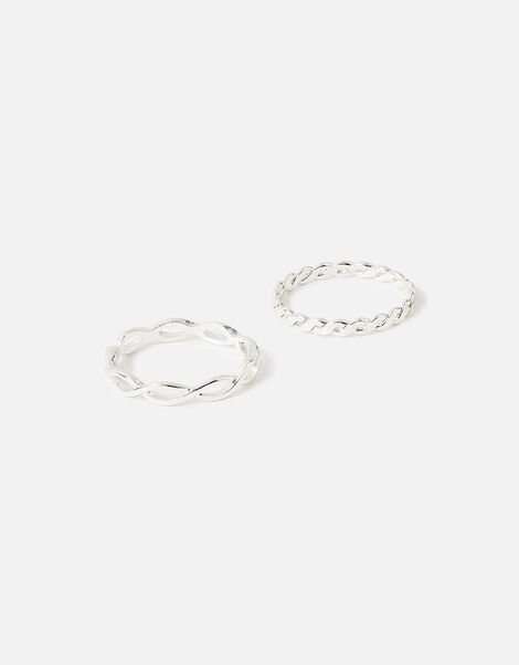 Crossover Band Ring Set of Two Silver, Silver (SILVER), large