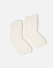 Fluffy Chenille Ankle Sock Twinset, Cream (CREAM), large