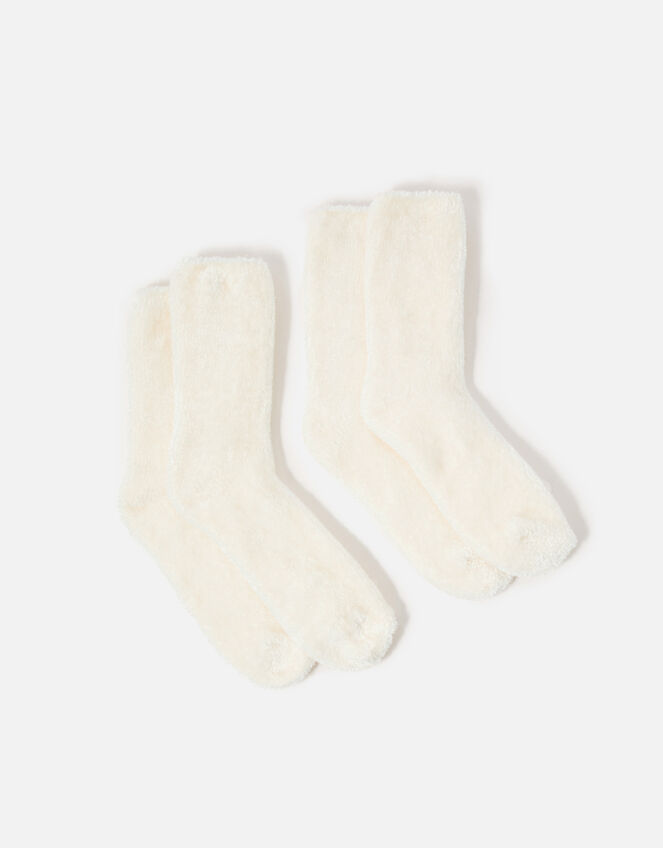 Fluffy Chenille Ankle Sock Twinset, Cream (CREAM), large
